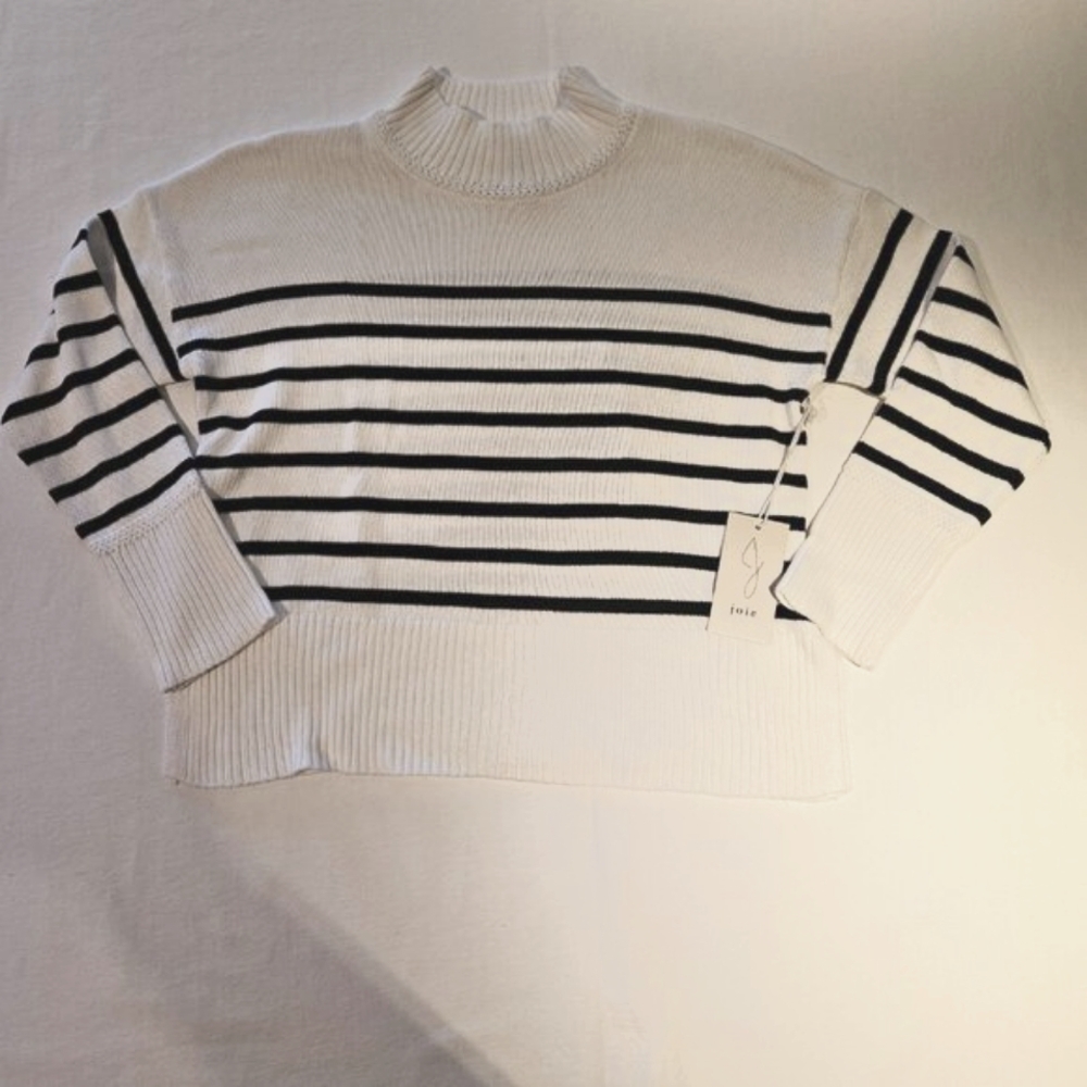 NWT Joie Mock neck Nautical Breton Striped Knit Sweater Sz M